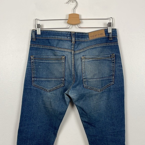 YEPME Jeans Mens Size 32 Relaxed 5 Pocket Slim Fit Blue Tapered Ankle Jeans Pant - Picture 6 of 7